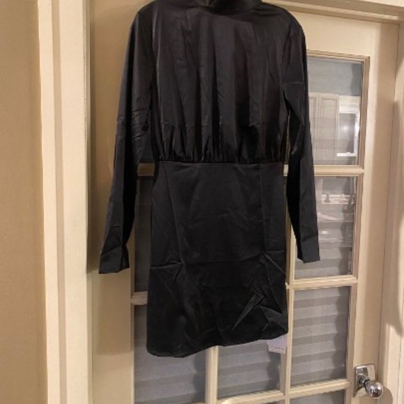 Satin Mock Neck Tie Back Short / Mini Dress - Picture 7 of 7